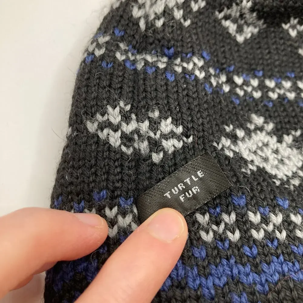 Turtle Fur Black Fair Isle Wool Blend Fleece-Lined Hat Youth OS Ski Outdoor